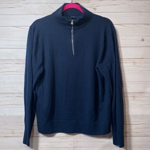 J Crew Blue Merino Wool Blend Quarter Zip Pullover Mock Neck Sweater - Picture 5 of 16